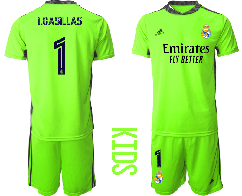 Youth 2020-21 Real Madrid fluorescent green goalkeeper 1# I.CASILLAS soccer jerseys