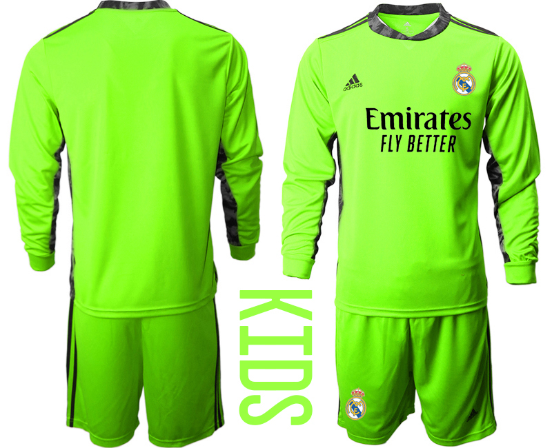 Youth 2020-21 Real Madrid fluorescent green goalkeeper long sleeve soccer jerseys