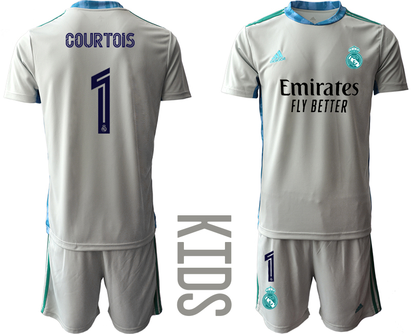 Youth 2020-21 Real Madrid gray goalkeeper 1# COURTOIS soccer jerseys