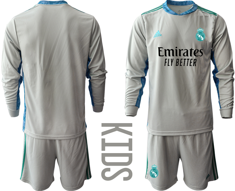 Youth 2020-21 Real Madrid gray goalkeeper long sleeve soccer jerseys