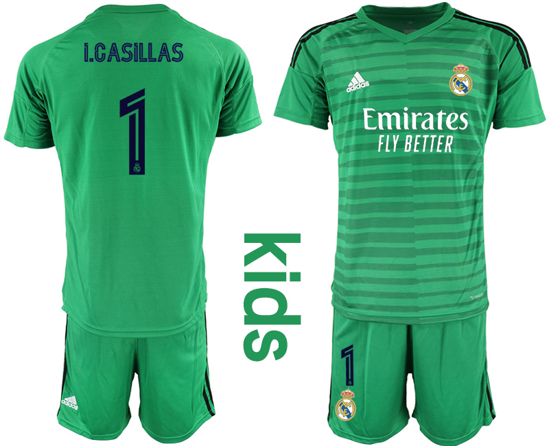 Youth 2020-21 Real Madrid green goalkeeper 1# I.CASILLAS soccer jerseys