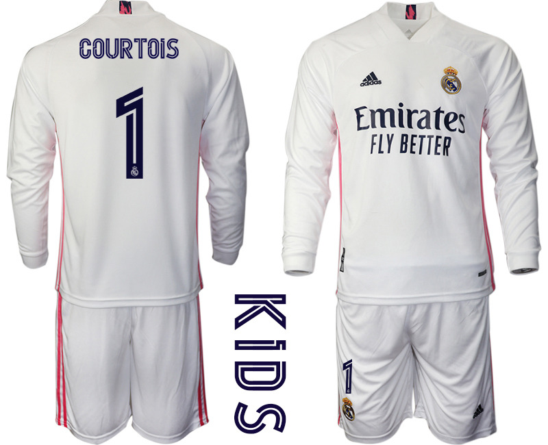 Youth 2020-21 Real Madrid home 1# COURTOIS long sleeve soccer jerseys
