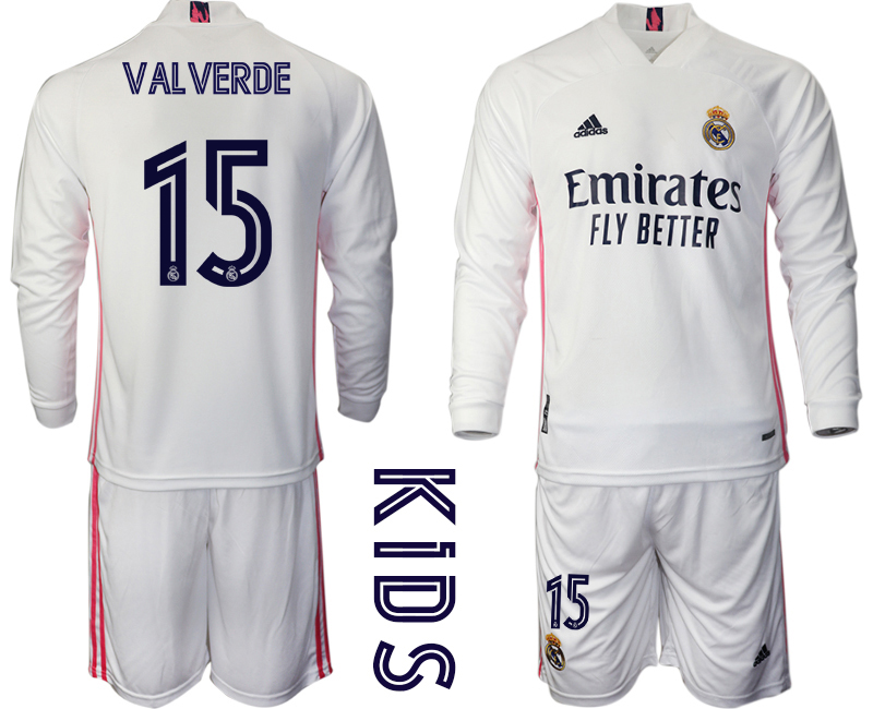 Youth 2020-21 Real Madrid home 15# VALVERDE long sleeve soccer jerseys