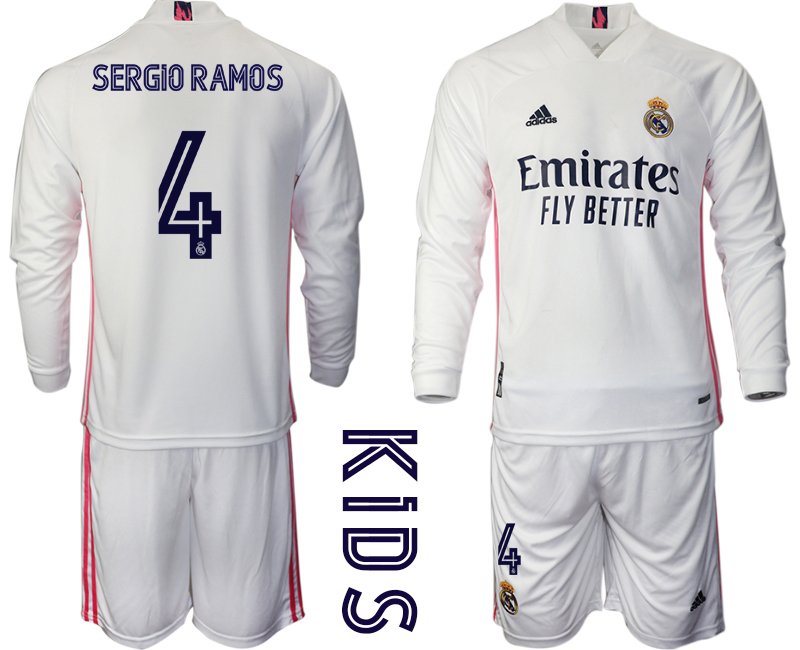 Youth 2020-21 Real Madrid home 4# SERGIO RAMOS long sleeve soccer jerseys