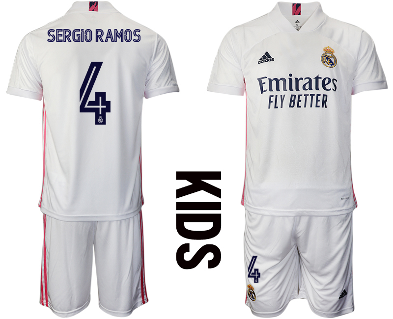 Youth 2020-21 Real Madrid home 4# SERGIO RAMOS soccer jerseys
