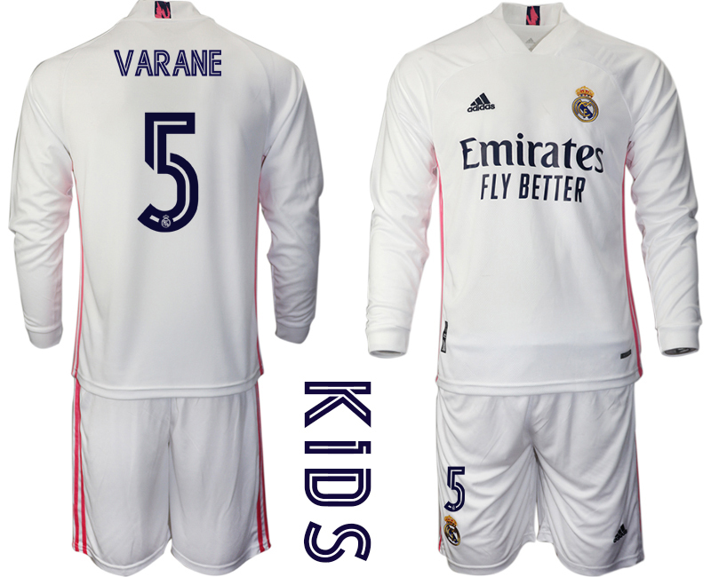Youth 2020-21 Real Madrid home 5# VARANE long sleeve soccer jerseys