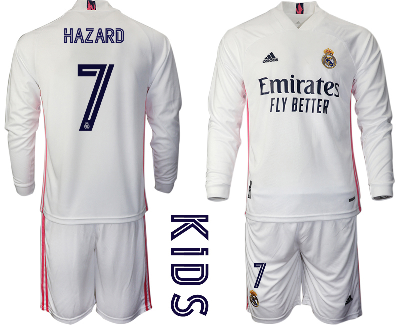 Youth 2020-21 Real Madrid home 7# HAZARD long sleeve soccer jerseys