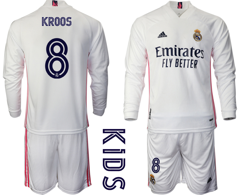 Youth 2020-21 Real Madrid home 8# KROOS long sleeve soccer jerseys