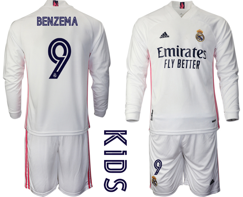 Youth 2020-21 Real Madrid home 9# BENZEMA long sleeve soccer jerseys