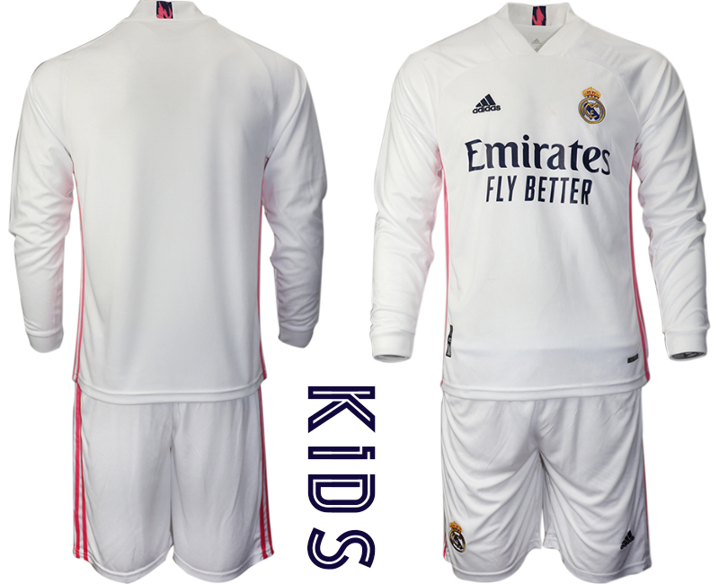 Youth 2020-21 Real Madrid home long sleeve soccer jerseys