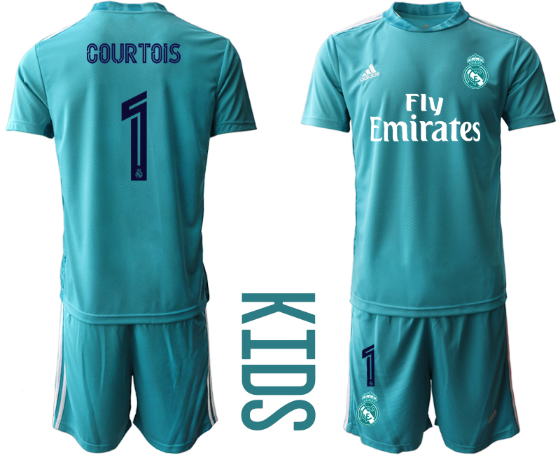 Youth 2020-21 Real Madrid lake blue goalkeeper 1# COURTOIS soccer jerseys