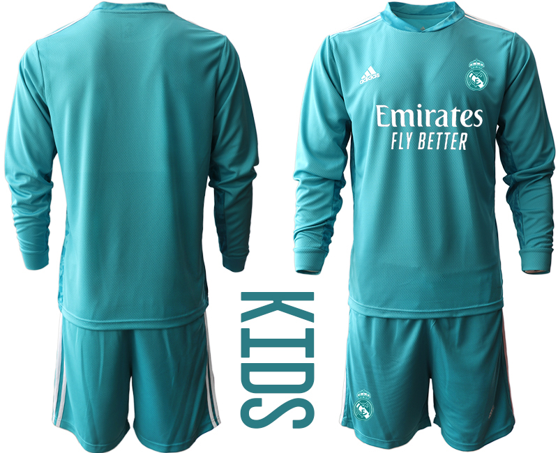 Youth 2020-21 Real Madrid lake blue goalkeeper long sleeve soccer jerseys