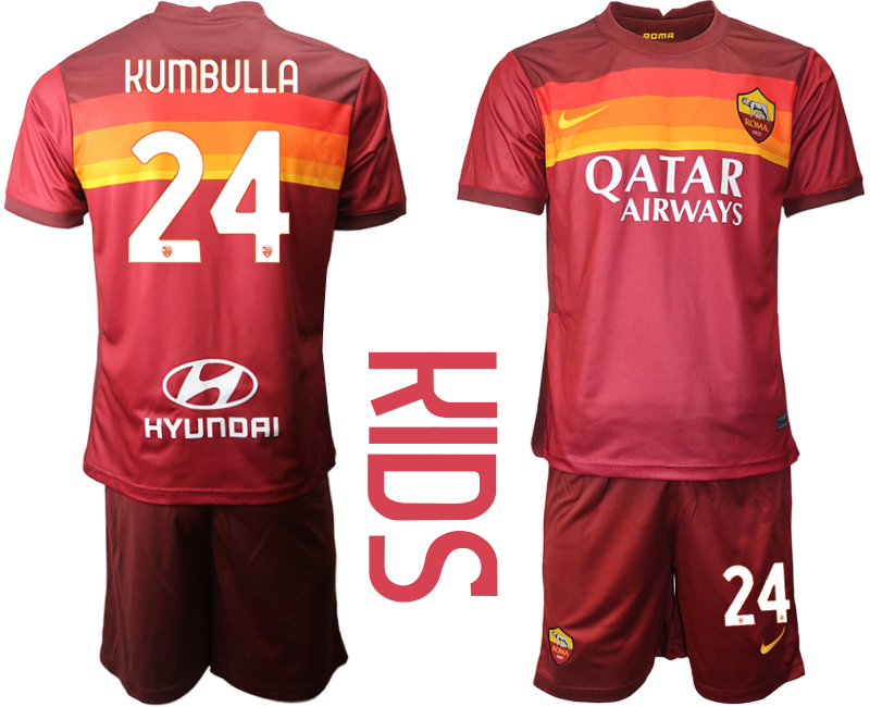 Youth 2020-21 Roma home 24# KUMBULLA soccer jerseys