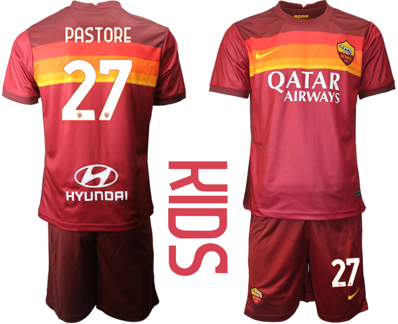 Youth 2020-21 Roma home 27# PASTORE soccer jerseys