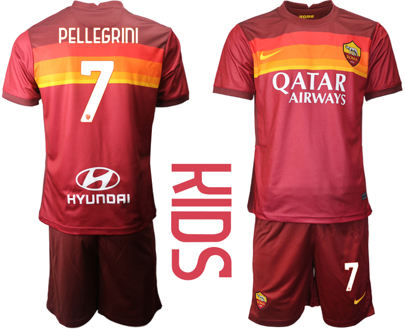 Youth 2020-21 Roma home 7# PELLEGRINI soccer jerseys