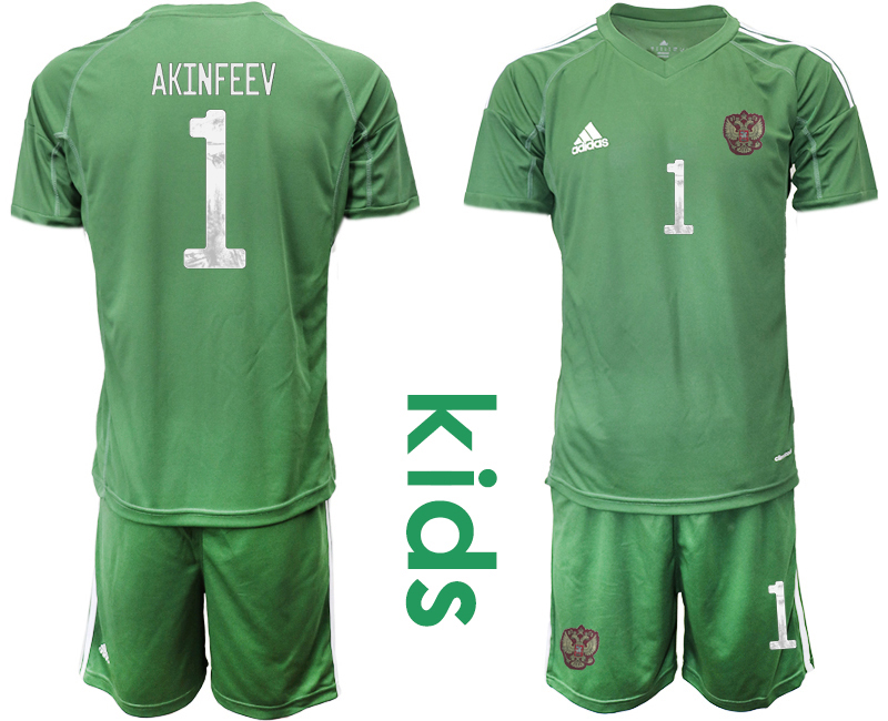 Youth 2020-21 Russia army green goalkeeper 1# AKINFEEV soccer jerseys