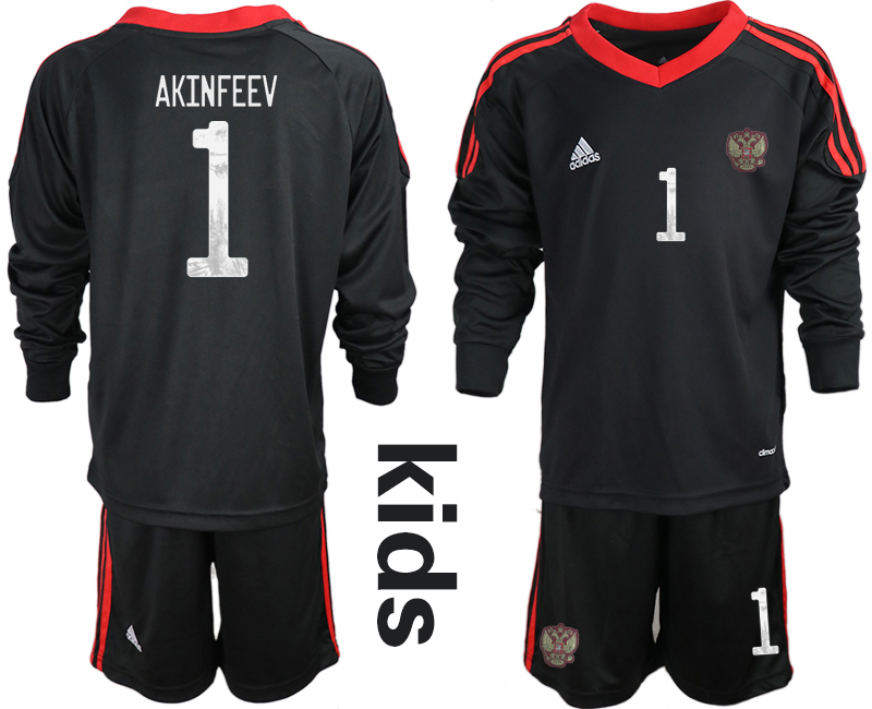 Youth 2020-21 Russia black goalkeeper 1# AKINFEEV  long sleeve soccer jerseys.