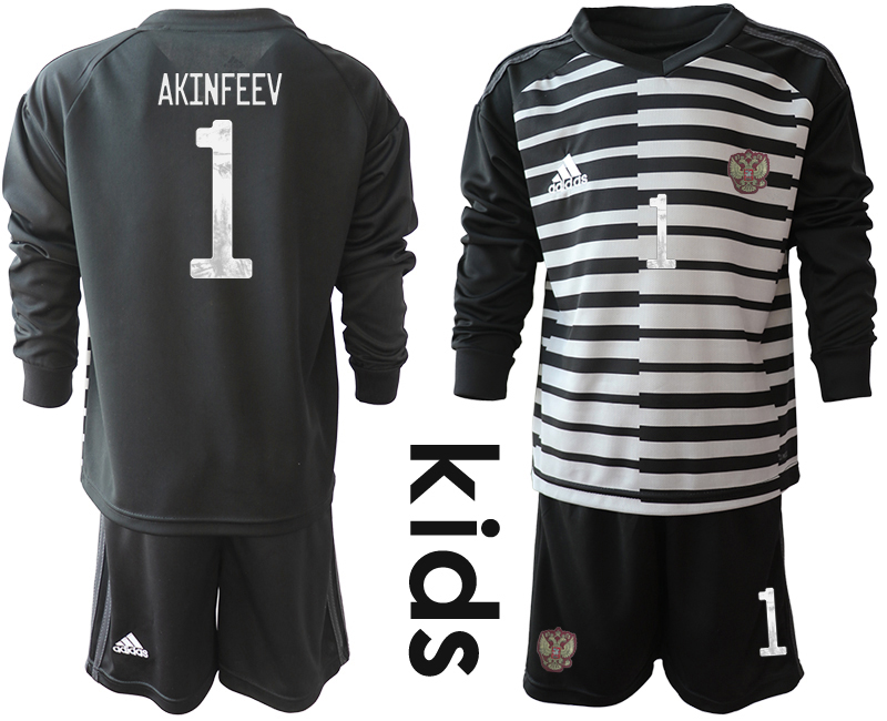 Youth 2020-21 Russia black goalkeeper 1# AKINFEEV  long sleeve soccer jerseys