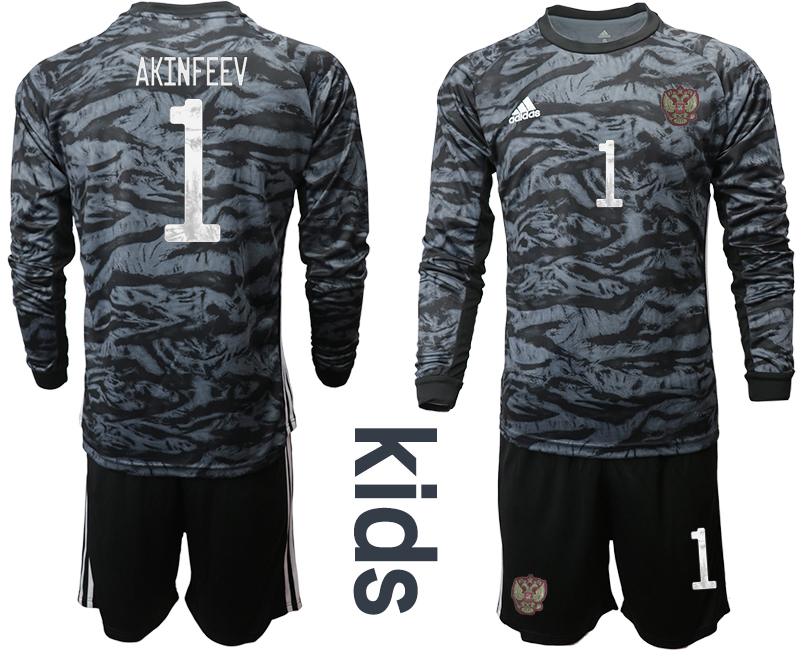 Youth 2020-21 Russia black goalkeeper 1# AKINFEEV long sleeve soccer jerseys
