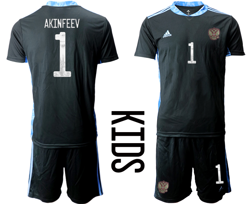 Youth 2020-21 Russia black goalkeeper 1# AKINFEEV soccer jerseys.