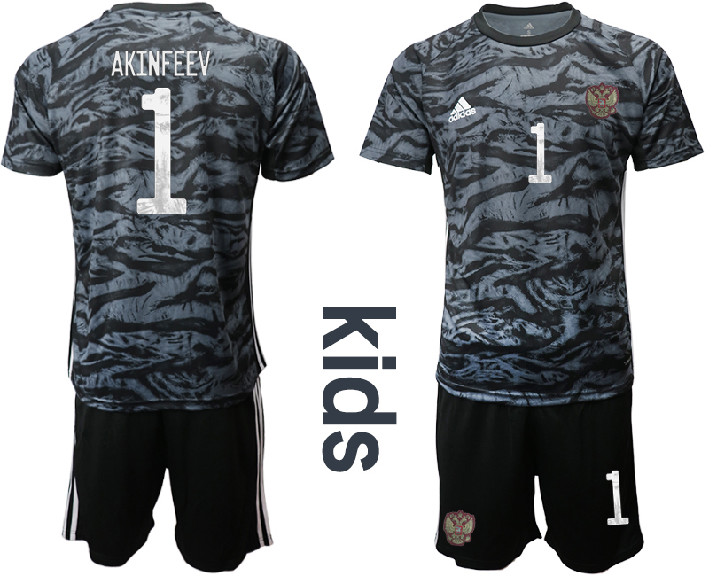 Youth 2020-21 Russia black goalkeeper 1# AKINFEEV soccer jerseys