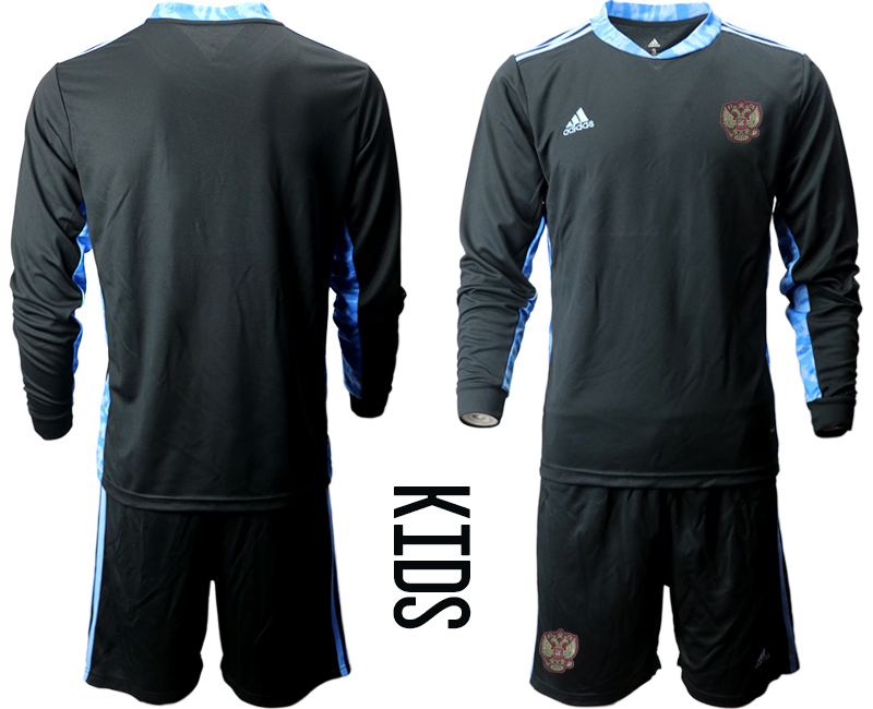 Youth 2020-21 Russia black goalkeeper long sleeve soccer jerseys.