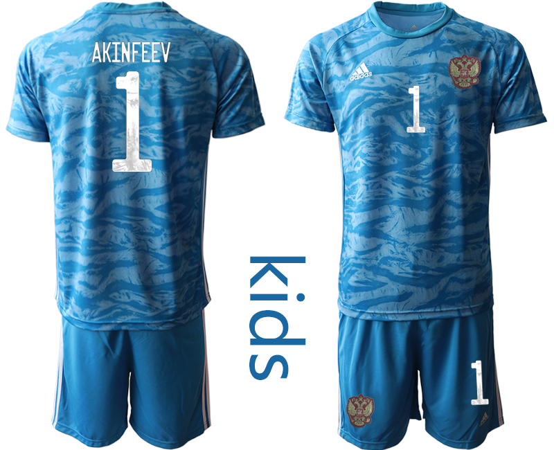 Youth 2020-21 Russia blue goalkeeper 1# AKINFEEV soccer jerseys