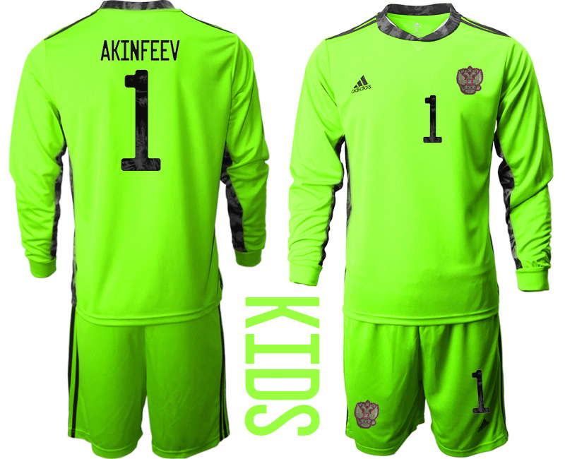 Youth 2020-21 Russia fluorescent green goalkeeper 1# AKINFEEV long sleeve soccer jerseys