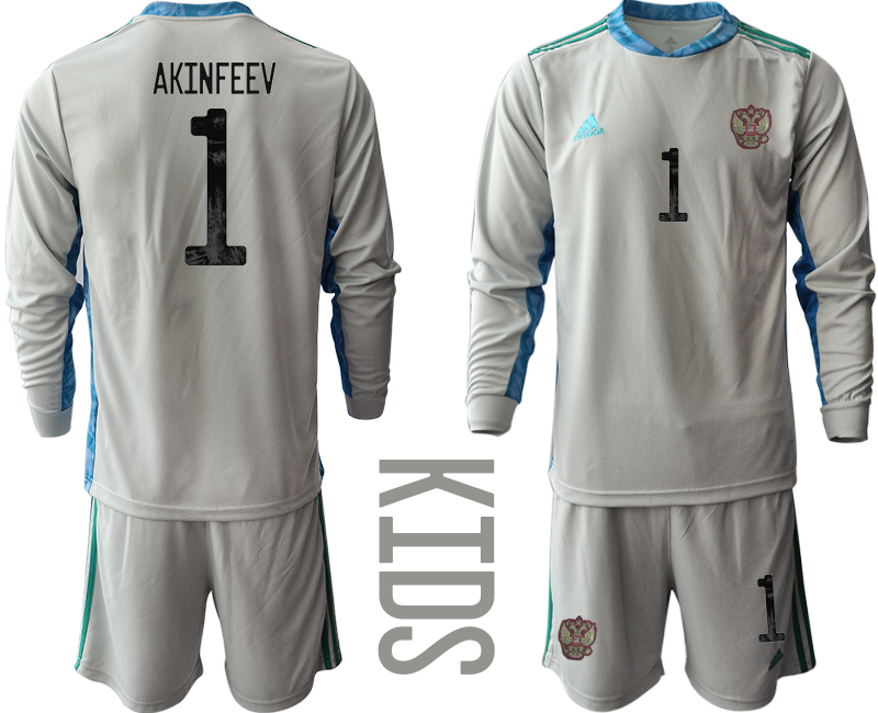 Youth 2020-21 Russia gray goalkeeper 1# AKINFEEV long sleeve soccer jerseys