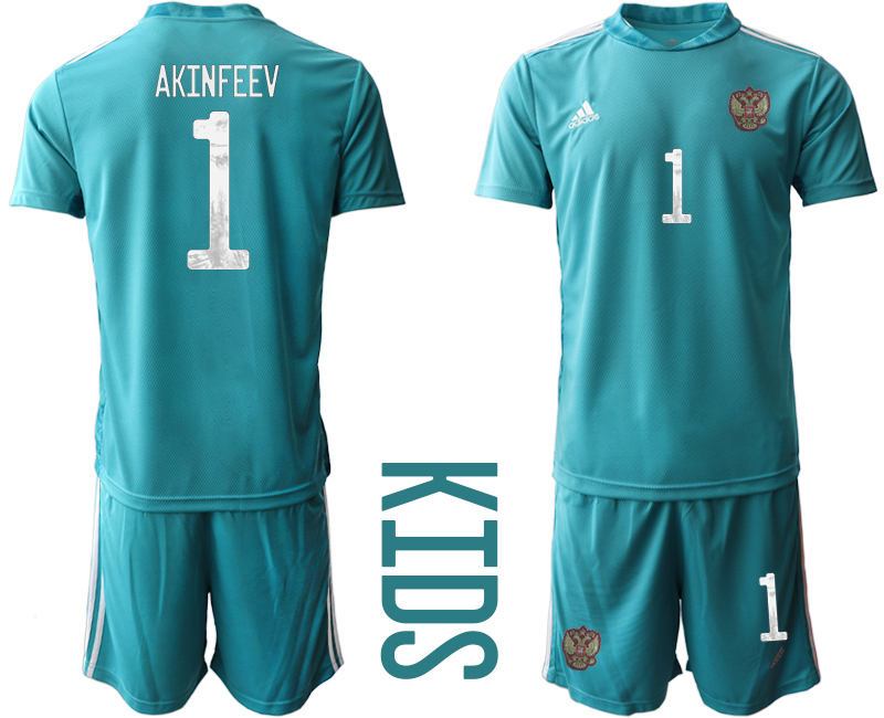 Youth 2020-21 Russia lake blue goalkeeper 1# AKINFEEV soccer jerseys