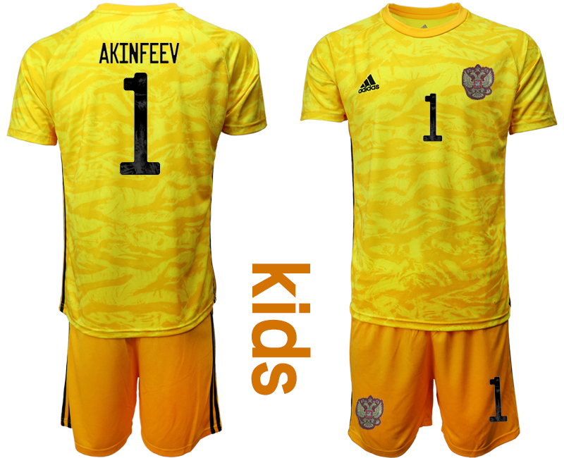 Youth 2020-21 Russia yellow goalkeeper 1# AKINFEEV soccer jerseys