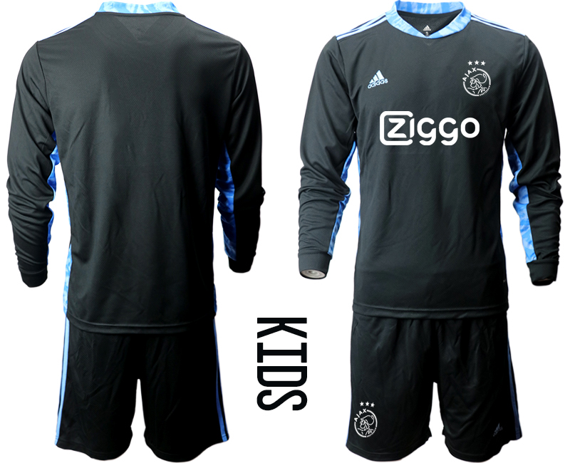 Youth 2020-21 ajax black goalkeeper long sleeve soccer jerseys
