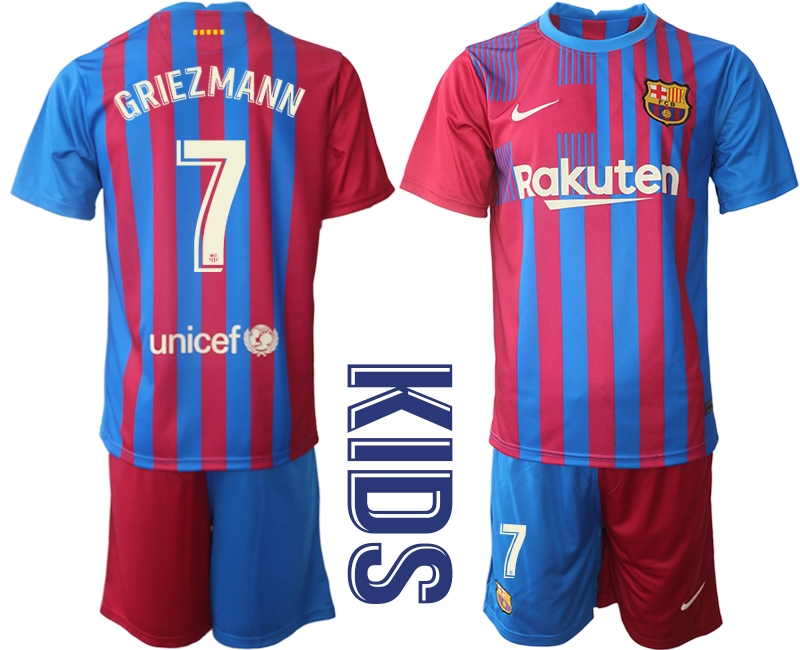 Youth 2021-2022 Club Barcelona home red 7 Nike Soccer Jerseys