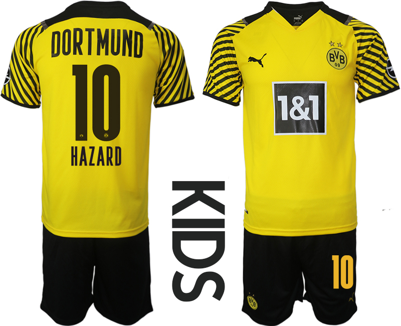 Youth 2021-2022 Club Borussia Dortmund home yellow 10 Soccer Jersey