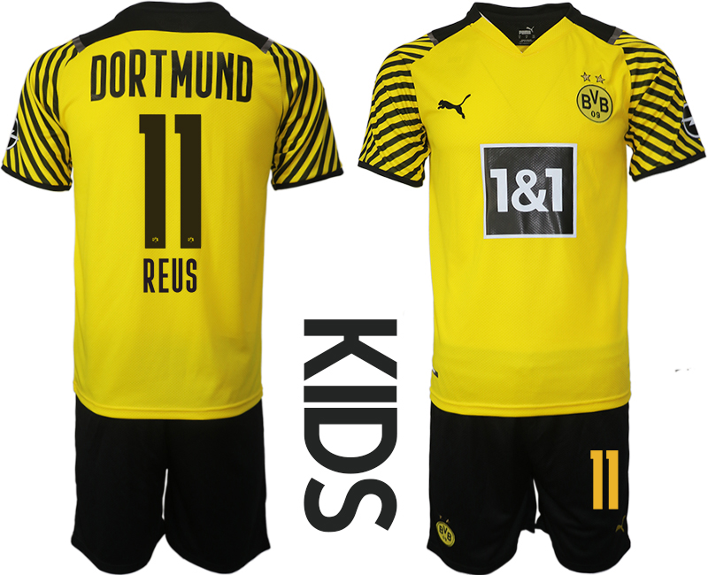 Youth 2021-2022 Club Borussia Dortmund home yellow 11 Soccer Jersey
