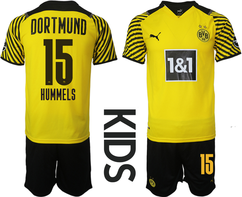 Youth 2021-2022 Club Borussia Dortmund home yellow 15 Soccer Jersey