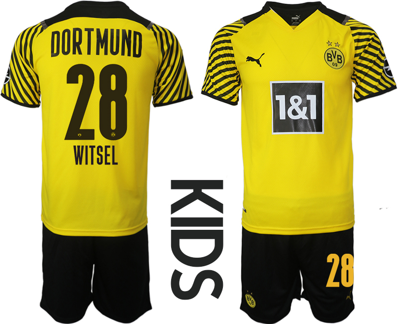 Youth 2021-2022 Club Borussia Dortmund home yellow 28 Soccer Jersey