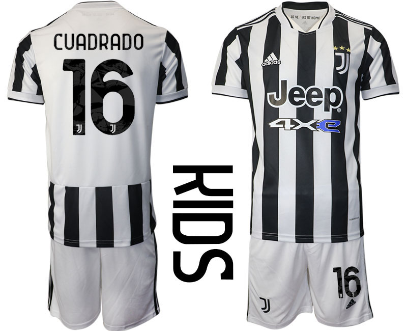 Youth 2021-2022 Club Juventus home white 16 CUADRADO Adidas Soccer Jersey