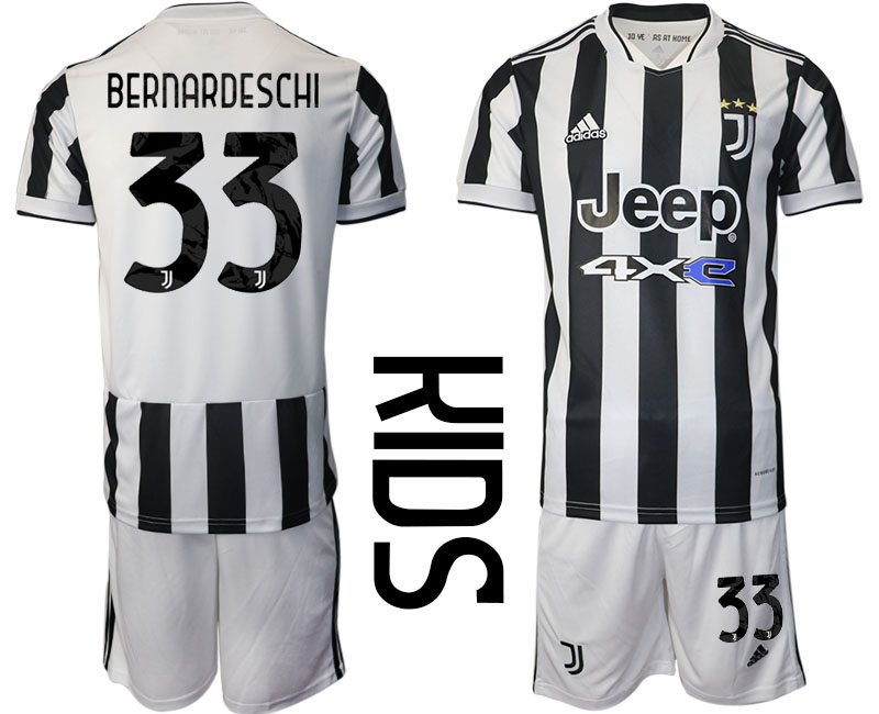 Youth 2021-2022 Club Juventus home white 33 BERNARDESCHI Adidas Soccer Jersey
