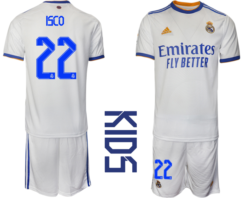 Youth 2021-2022 Club Real Madrid home white 22 Soccer Jerseys