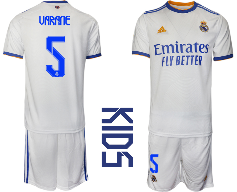 Youth 2021-2022 Club Real Madrid home white 5 Soccer Jerseys