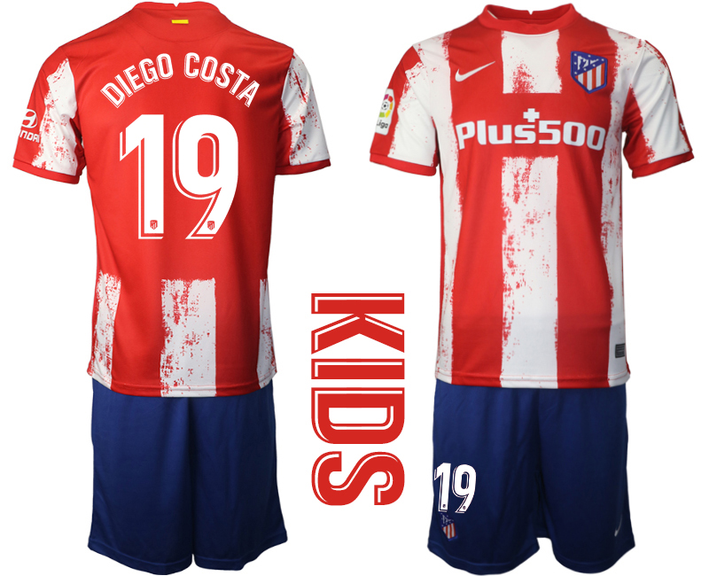 Youth 2021-22 Atlético Madrid home 19# DIEGO COSTA soccer jerseys