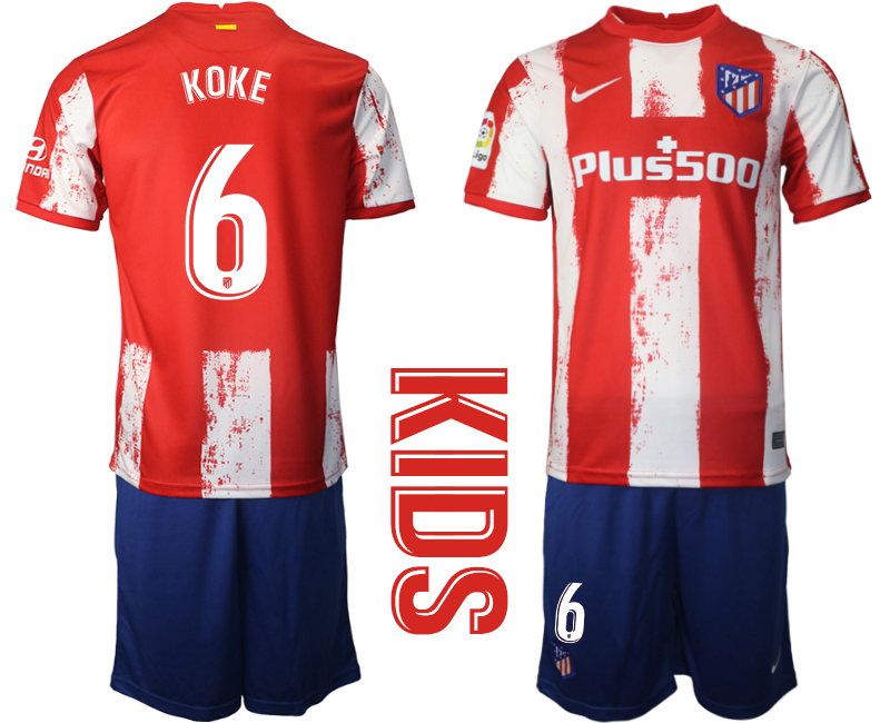 Youth 2021-22 Atlético Madrid home 6# KOKE soccer jerseys