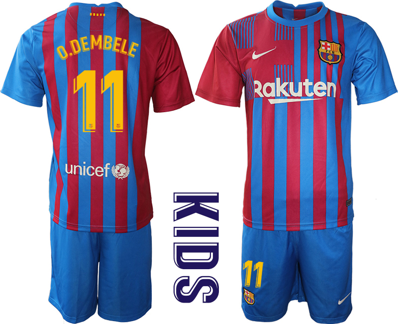 Youth 2021-22 Barcelona home 11# O.DEMBELE soccer jerseys