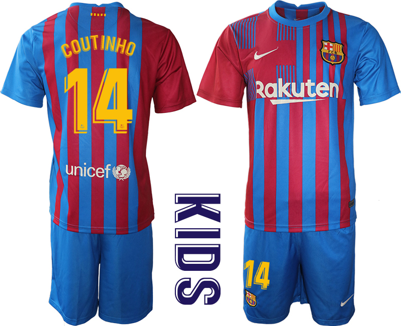 Youth 2021-22 Barcelona home 14# COUTINHO soccer jerseys