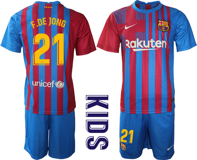 Youth 2021-22 Barcelona home 21# F.DE JONG soccer jerseys