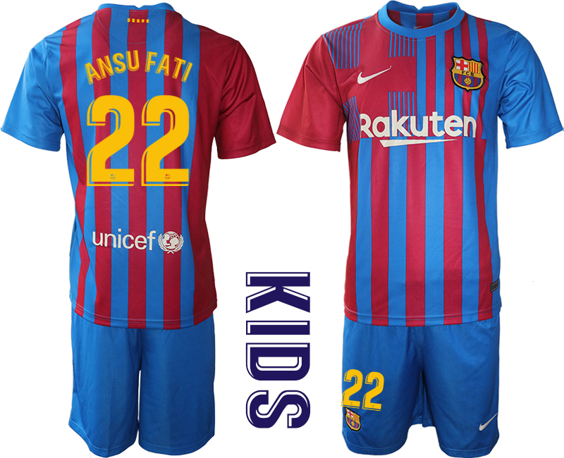 Youth 2021-22 Barcelona home 22# ANSU FATI soccer jerseys