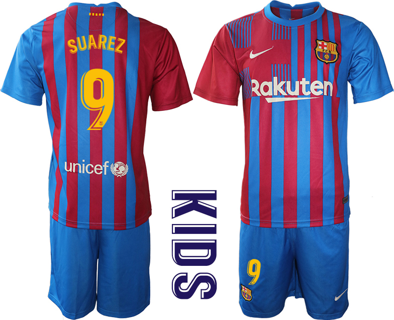 Youth 2021-22 Barcelona home 9# SUAREZ soccer jerseys