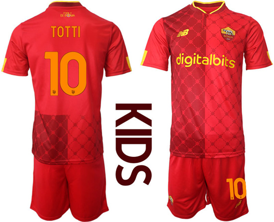 Youth 2022-2023 AS Roma 10 TOTTI home kids jerseys Suit