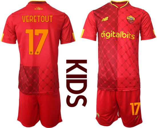 Youth 2022-2023 AS Roma 17 VERETOUT home kids jerseys Suit